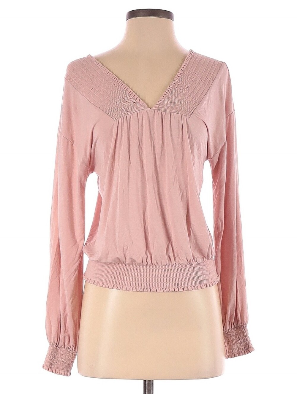 Express Dusty Pink V-Neck Long Sleeve Blouse